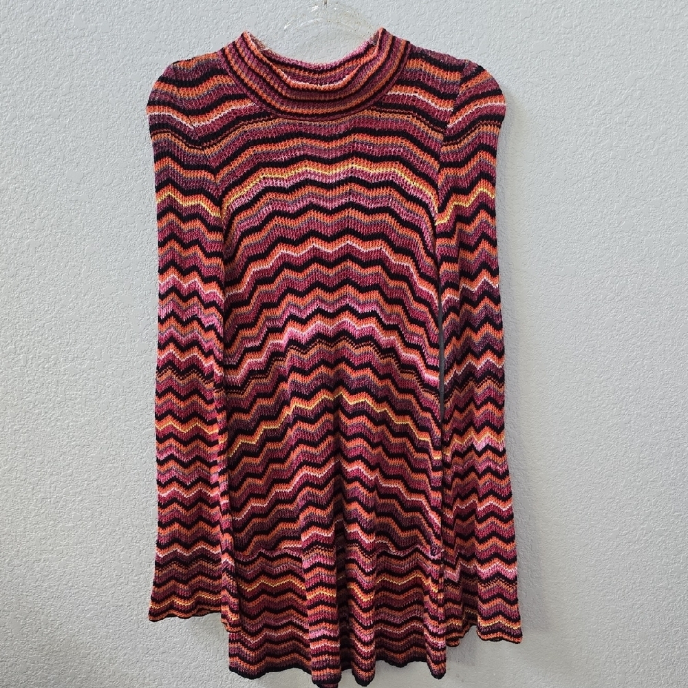 Free People Black and Pink Bell Sleeve Mock Neck Sweater Dress